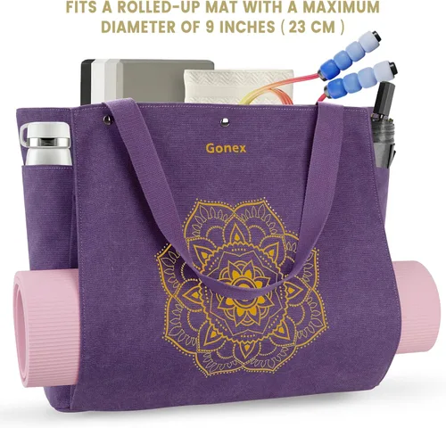 Miniatura 7 de Gonex Bolsa para Esterilla de Yoga, Bolsa de Gimnasio Tipo Tote con Múltiples Bolsillos para Mujeres y Hombres, Portaesterillas de Yoga de Lona