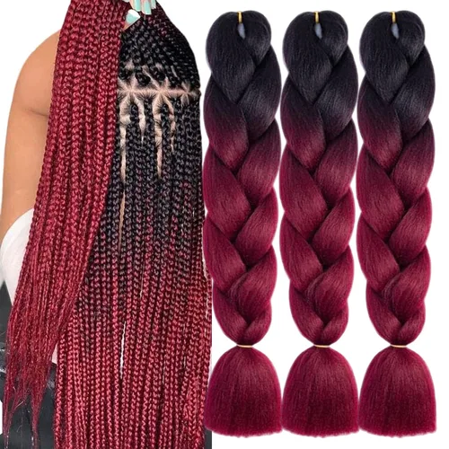 Miniatura 36 de Beige (613) Cabello trenzado 6 paquetes de extensiones de cabello sintético de 24 pulgadas, extensiones de cabello trenzado Jumbo Ombre trenzado