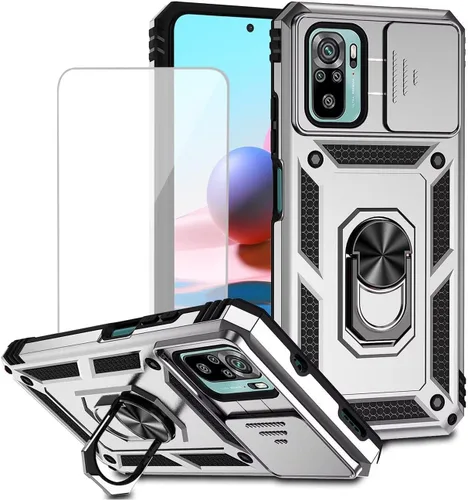 Miniatura 8 de Funda para Redmi Note 10/Redmi Note 10S/Poco M5S con protector de pantalla de vidrio templado y cubierta de cámara deslizante, anillo magnético Negro