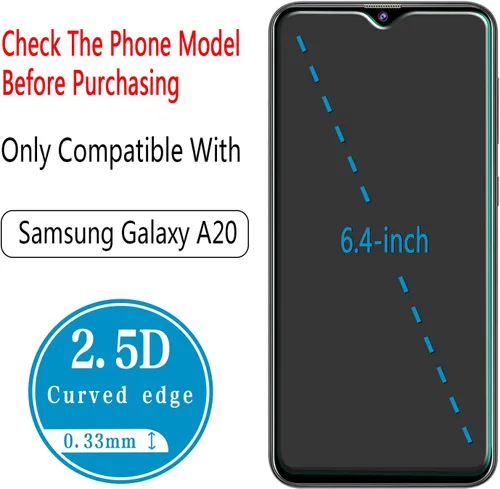 Miniatura 3 de Protector de pantalla para Samsung Galaxy A20, vidrio templado, fácil de instalar, sin burbujas, paquete de 2