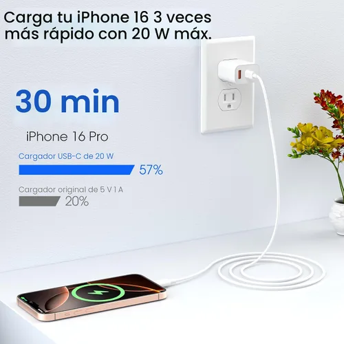 Miniatura 3 de Cargador para iPhone 17 16 15 Carga Rápida, Bloque de Cargador de Pared USB C de 20W con Cable Tipo C a C de 6 pies para Apple iPhone 17/17 Pro/17