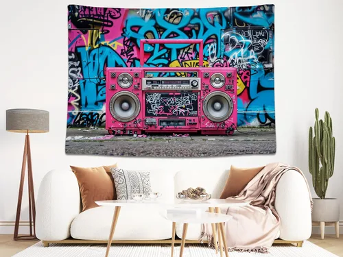 Miniatura 4 de Fondo retro de hip hop de 12 x 10 pies con diseño de grafiti rosa para fiesta temática de los años 80 y 90, celebración de hip hop, decoración