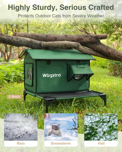 Miniatura 2 de Casa Grande Climatizada para Gatos de Exterior con Plataforma Sin Humedad, Muy Elevada, Puerta de Solo Salida, Refugio Exterior Aislado e