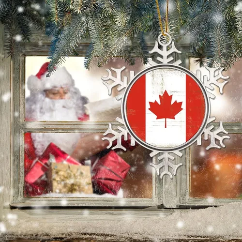 Miniatura 6 de Adorno de metal de copo de nieve de Canadá, recuerdo de Navidad, regalo de recuerdo patriótico, adorno colgante de Navidad, bandera nacional