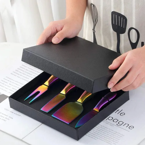 Miniatura 7 de Buyer Star Rainbow - Juego de 4 cuchillos de queso de acero inoxidable, mini cuchillos para queso, accesorios para tablero de charcutería, cuchillo