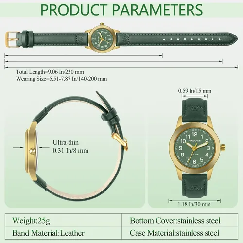 Miniatura 3 de Reloj analógico de cuarzo para mujer, mini reloj de vestir para mujer, esfera de fácil lectura, 3ATM, resistente al agua, correa de cuero, correa