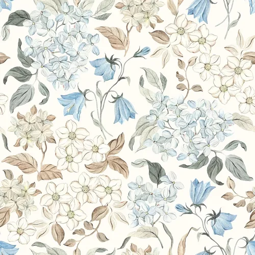 VEELIKE Papel tapiz vintage de hortensias florales para despegar y pegar, papel tapiz floral beige azul para dormitorio, cuarto de bebé, baño, 17.7