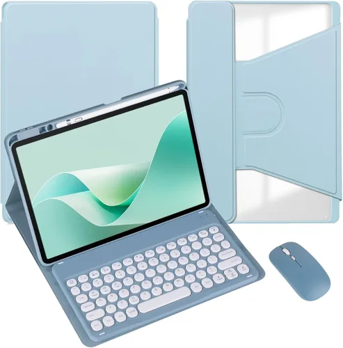 Miniatura 28 de Funda para tableta Samsung Galaxy Tab A8 de 10.5 pulgadas, teclado redondo inalámbrico desmontable Bluetooth, cubierta trasera transparente