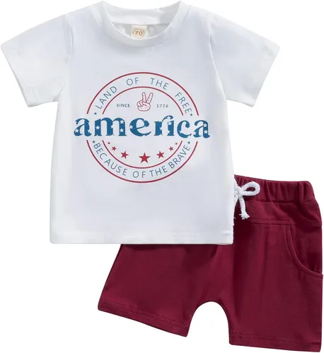 Ayalinggo Conjunto de pantalones cortos casuales de verano para bebé niño, camiseta con bolsillo a rayas y cintura elástica, pantalones cortos
