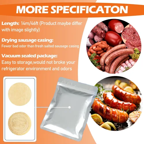 Miniatura 5 de HAIKISS Carcasa de salchicha de secado comestible, tripas de salchichas de colágeno HALAL para la mayoría de las salchichas deliciosas, jamón casero