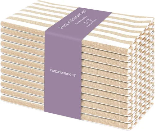 Miniatura 16 de PurpleEssences Servilletas de tela a rayas - Juego de 12 - 100% algodón - 18 x 18 pulgadas - Servilletas de cena para Navidad, vacaciones de blanco