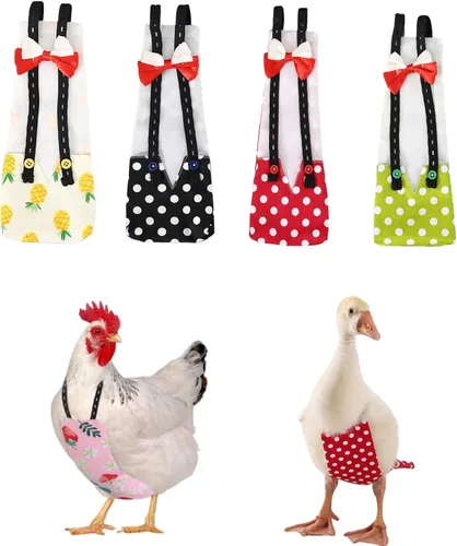 Miniatura 10 de MANON ROSA Pañales de pollo, gallinas bantam, juego de 3 piezas reutilizable con corbatín para aves de corral, pañales lavables e impermeables