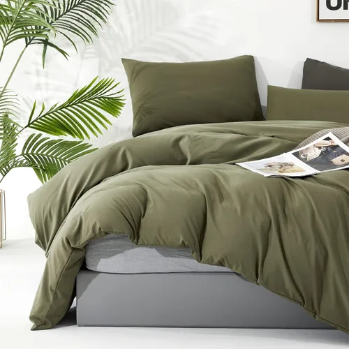Miniatura 459 de CLOTHKNOW - Juego de edredón verde militar tamaño completo de 3 piezas, juego de ropa de cama verde oscuro, edredón suave con 2 fundas de almohada