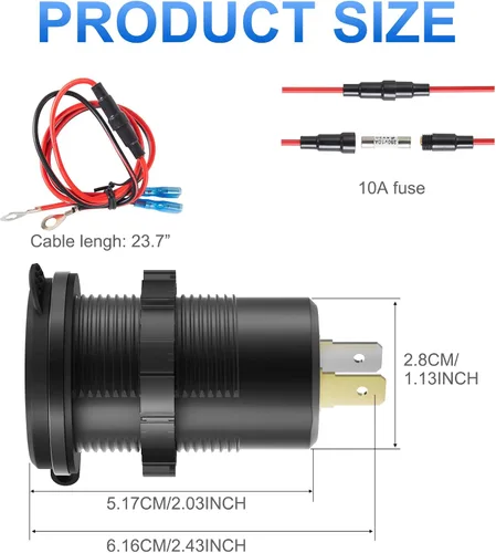 Miniatura 6 de Toma USB de 12V Cable Cargador USB Multipuerto, Dual PD3.0 USB-C y Carga Rápida 3.0 Puerto de Coche con Interruptor de Encendido, Carga Rápida