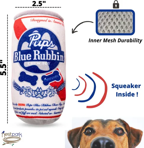 Miniatura 7 de Nestpark Pup Light and Pups Blue Rubbin - Juguetes de cerveza para perros de parodia - Divertidos juguetes de felpa chirriante y arrugada