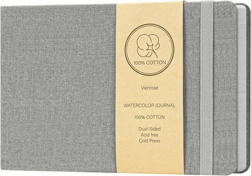 Miniatura 8 de Vienrose Cuaderno de bocetos de acuarela, diario de acuarela de 5.5 x 5.5 pulgadas con 24 hojas de 140 libras (300 GSM) de papel de acuarela de Gris