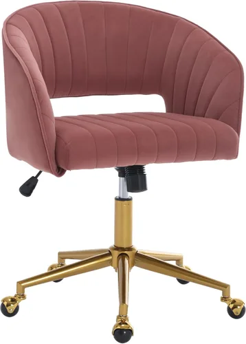 Miniatura 19 de Silla de escritorio giratoria para oficina en casa, moderna silla de escritorio de terciopelo, sillón de altura ajustable con base dorada, silla