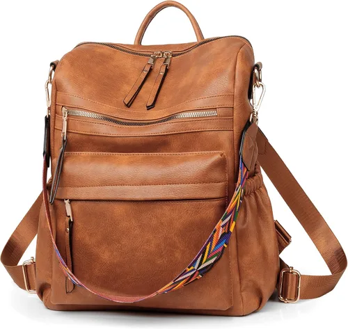 Dora Liz Mochila para mujer diseño de cuero convertible para viajes universidad con correa colorida