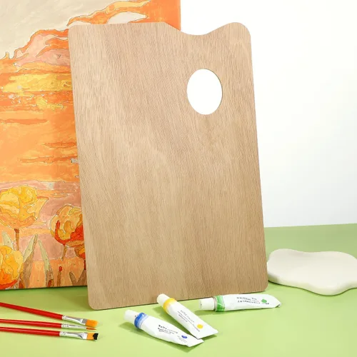 Miniatura 10 de Healifty Paleta de pintura al óleo de madera cuadrada con agujero para el pulgar, superficie lisa recubierta de aceite para acuarela acrílica