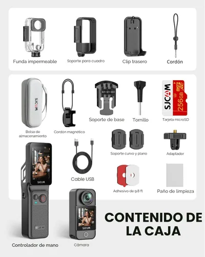 Miniatura 9 de SJCAM C400 4K Travel Vlogging Cámara con tarjeta de 256 GB, cámara corporal de grabación 7H para creadores de YouTube, estabilizador de 6 ejes
