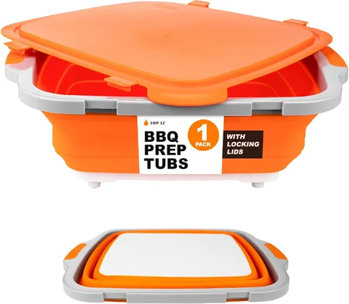 Miniatura 14 de Drip EZ Tina plegable para preparación de barbacoa, para preparación de comidas, marinar, almacenamiento de alimentos, incluye tabla de cortar