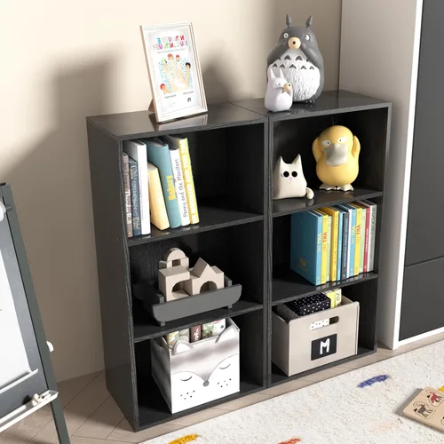 Miniatura 6 de Organizador de Almacenamiento de Madera de 3 Cubos, Estantería Baja de 3 Niveles Organizador de Exhibición de Almacenamiento Independiente, Estante