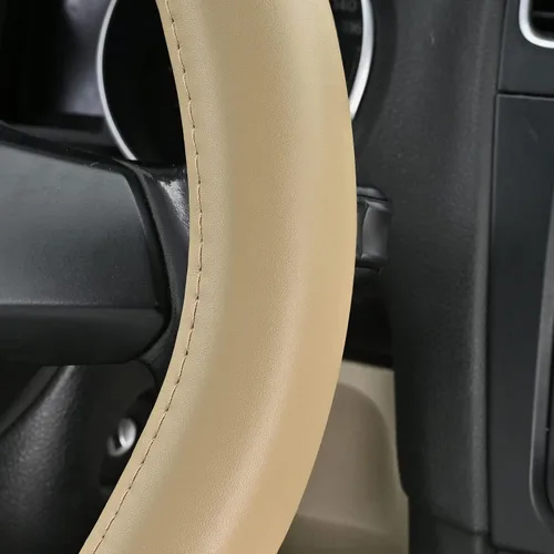 Miniatura 3 de Haokay Funda para volante de piel de vaca pura resistente, para SUV, color beige, funda de volante de cuero genuino para hombres y mujeres