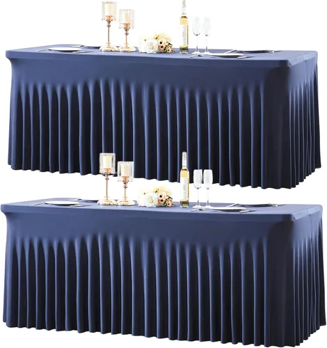 Miniatura 32 de Manteles de mesa de elastano azul bebé de 6 pies para mesas rectangulares, sin arrugas, rectangular, elástico, ajustable de 6 pies con falda