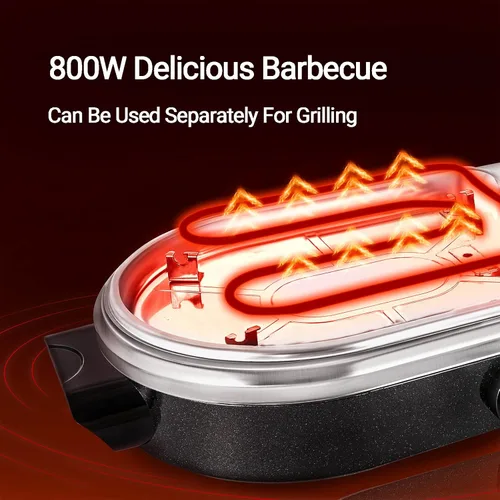 Miniatura 4 de Parrilla eléctrica con olla caliente, parrilla eléctrica 2 en 1, parrilla de barbacoa coreana sin humo para interiores, olla eléctrica antiadherente