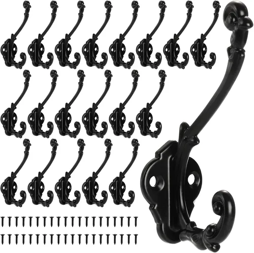 Dicunoy Paquete de 20 ganchos para colgar abrigos, ganchos de pared decorativos rústicos para entrada, colgador de granja vintage negro con