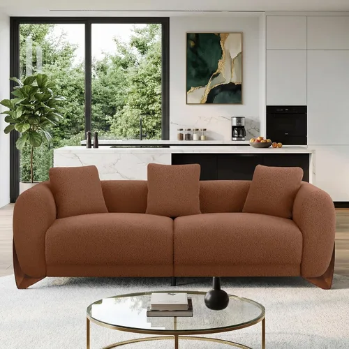 Miniatura 23 de Sofá Sherpa Boucle Moderno Tipo Nube de 3 Plazas de 87", Sofá con Patas de Madera Maciza, Asiento Extra Profundo de 25", Cómodo Sofá Tapizado