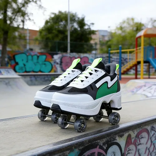 Miniatura 3 de Rueda de deformación de doble hilera Patines de ruedas 2 en 1 – Zapatos de senderismo automáticos invisibles con polea extraíble para patinaje