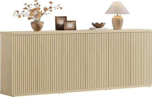 Miniatura 21 de SICOTAS Armario de buffet con aparador de almacenamiento, diseño moderno con puertas y estantes, consola multimedia acanalada, mesa de café