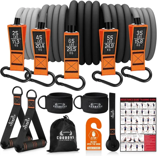 Resistance Bands with Handles, 175lb Exercise Bands for Working Out, Fitness Bands, Workout Bands with Door Anchor and Ankle Straps, Physical