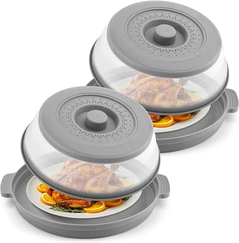 Miniatura 14 de Cubierta antisalpicaduras para microondas para alimentos con placa base antiquemaduras, plástico grande y silicona ventilada para evitar quemaduras