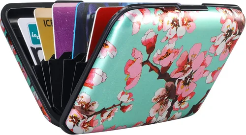 Miniatura 278 de ELFISH Mini cartera de aluminio RFID para tarjetas de crédito, funda de identificación de metal para hombres y mujeres, Happy Flower, Cartera Rfid