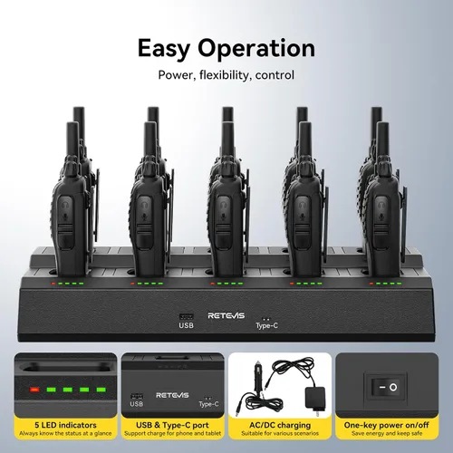 Miniatura 3 de Retevis H-777 Walkie Talkies para adultos, radio de 2 vías de largo alcance con auriculares, cargador de múltiples bandas de 10 vías, radios