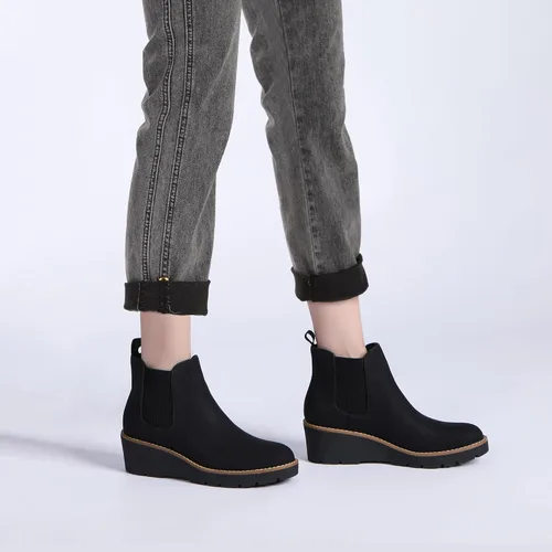 Miniatura 7 de Athlefit - Botines Chelsea, para mujer, de cuña, elásticos, con plataforma, suela dentada, sin cordones