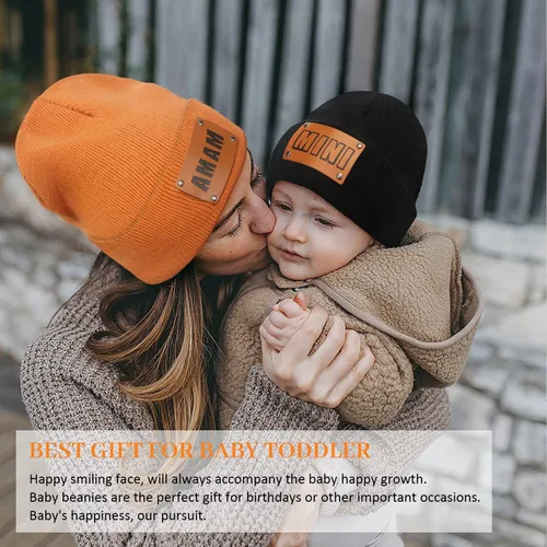Miniatura 19 de Gorro para padres e hijos,Madre y bebé hija/hijo gorro de punto cálido de invierno,Gorro suave para niños