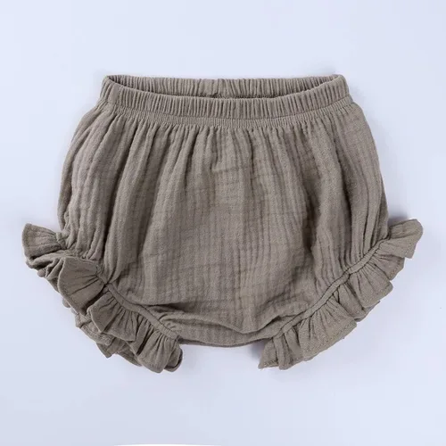 Miniatura 4 de Pantalones cortos de algodón y lino con volantes para bebés y niñas pequeñas