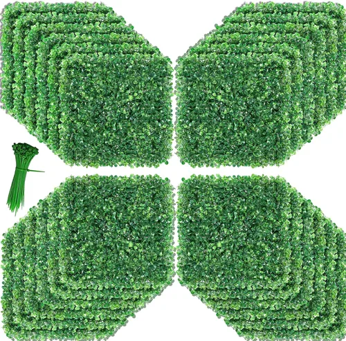 Miniatura 8 de Paneles de setos artificiales de boj de 10 x 10 pulgadas, 24 piezas de pantalla de privacidad de vegetación sintética, decoración de pared
