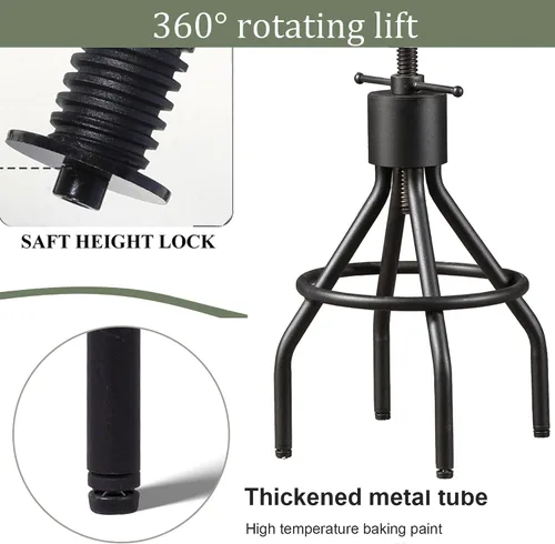 Miniatura 6 de LOKKHAN Juego de 2 taburetes de bar industriales rústicos, de 24 a 30 pulgadas, de metal, ajustables, giratorios, con parte superior de madera