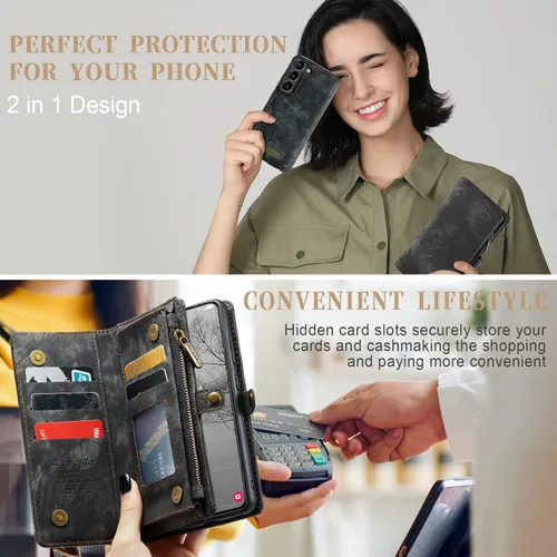 Miniatura 2 de Funda tipo cartera desmontable 2 en 1 para Samsung Galaxy S23 con tarjetero y funda de piel retro de alta calidad con tapa magnética, bolsillo