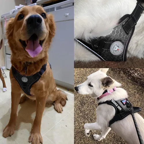 Miniatura 3 de Arnés para perro de servicio Cymiler, juego de arnés y correa sin tirones, arnés ajustable de Oxford reflectante para perro de servicio con asa