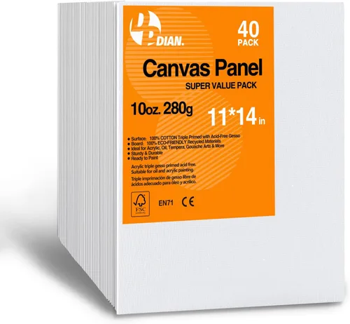 Miniatura 25 de Paquete de 40 tableros de lienzo para pintar, paquete de 8 x 10 pulgadas, paneles de lienzo para pintura al óleo y acrílica
