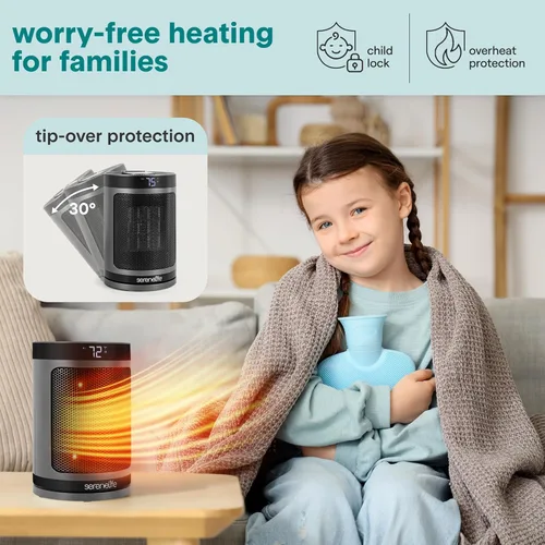 Miniatura 2 de SereneLife Calentador de espacio inteligente: calentador eléctrico para interiores de 1500 W con termostato, control remoto, temporizador de 12 WiFi