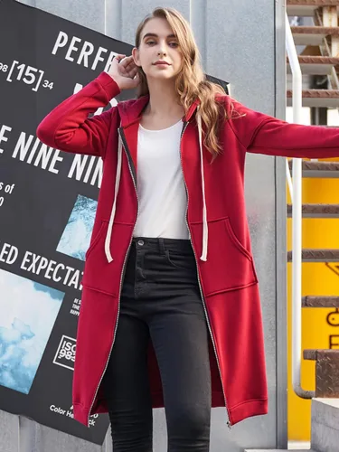 Miniatura 3 de DUOYANGJIASHA Sudaderas con capucha para mujer sudaderas con capucha de forro polar de invierno con cremallera completa, chaquetas largas de otoño