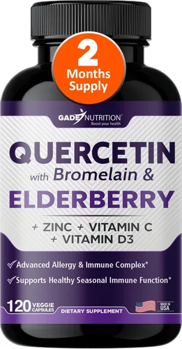 Gade Nutrition Quercetina con bromelina, saúco, vitamina C y zinc, suplemento de apoyo inmunológico Sambucus de 500 mg cápsulas | Sin gluten |