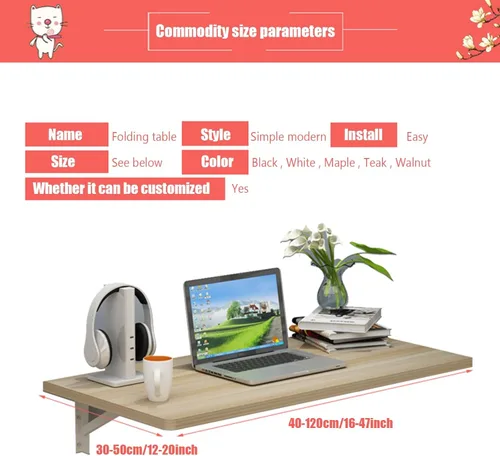 Miniatura 7 de Mesa plegable montada en la pared, ahorro de espacio, escritorio para computadora, mesa de lavandería, mesa plegable de pared para ropa plegable