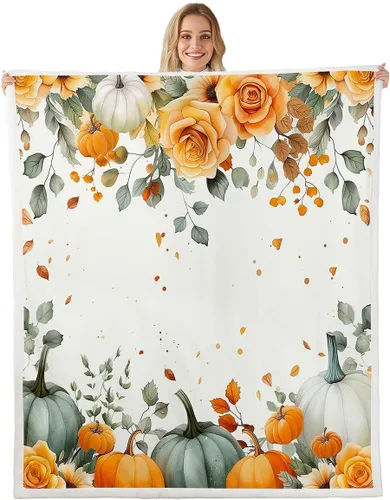 Miniatura 9 de Manfei Hello Fall Throw Blanket Pumpkin Maple Leaf Plaid Patchwork Fleece Blanket Autumn Theme Cozy Throws for Bed Couch Sofa,Kids Boys Girls Room